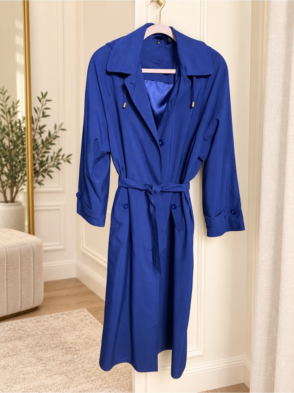 Kristen Blake Cobalt Blue Trench Robe with Self-Tie Belt